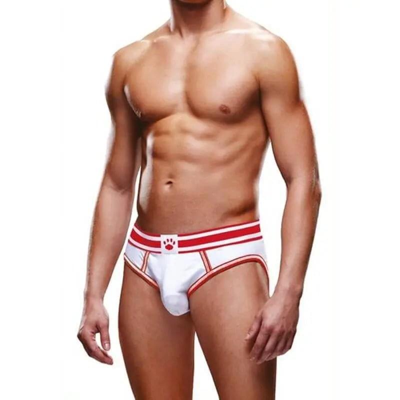 Prowler Open Back Brief White/Red Prowler Discreet Intimate Essentials.