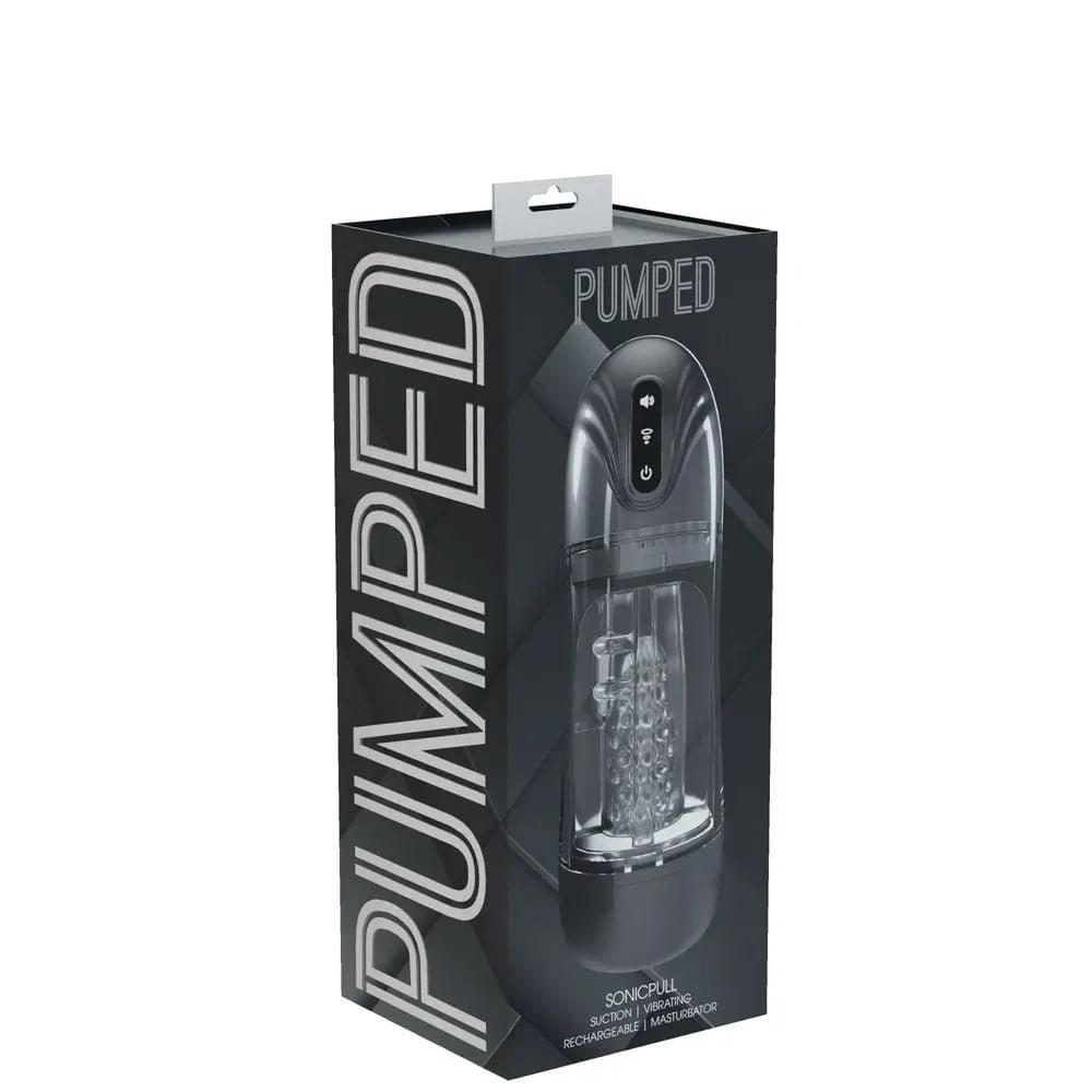 PUMPED SonicPull - Gunmetal - Gunmetal Grey/Clear USB Rechargeable Sucking And Vibrating Auto Masturbator Shots Toys Discreet Intimate Essentials.