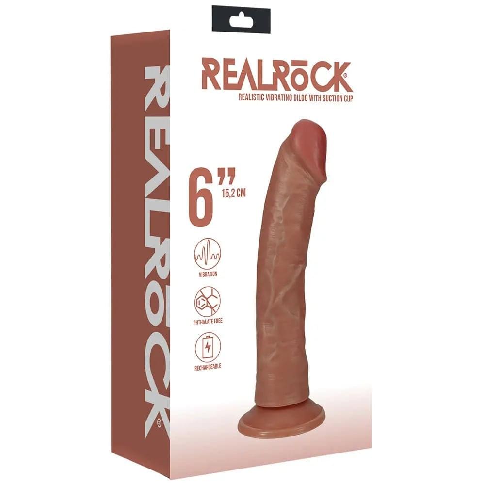 REALROCK 15cm Vibrating Cock - Tan - Tan 15.2 cm (6'') USB Rechargeable Vibrating Dong Shots Toys Discreet Intimate Essentials.