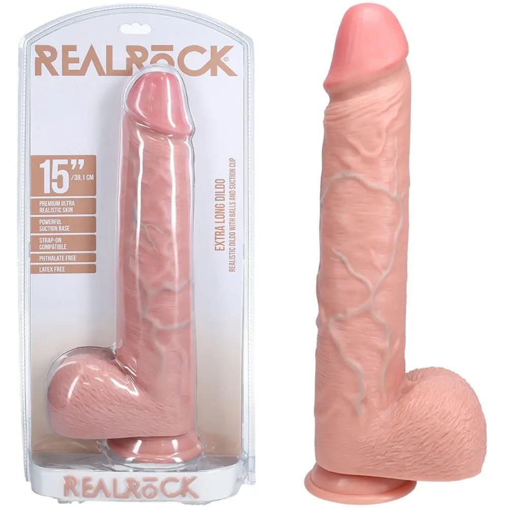 REALROCK 38cm Extra Long Dildo with Balls -  -  38 cm (15'') Extra Long Dong Shots Toys Discreet Intimate Essentials.