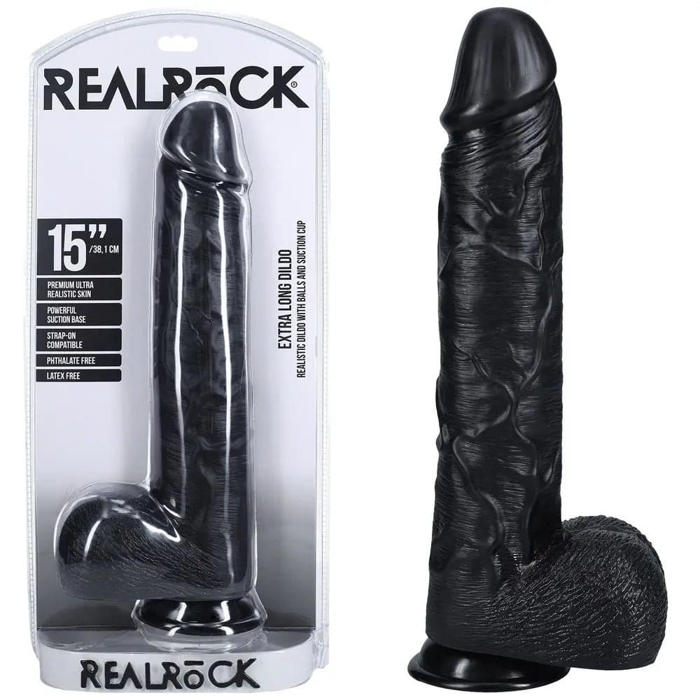 REALROCK 38cm Extra Long Dildo with Balls -  -  38 cm (15'') Extra Long Dong Shots Toys Discreet Intimate Essentials.