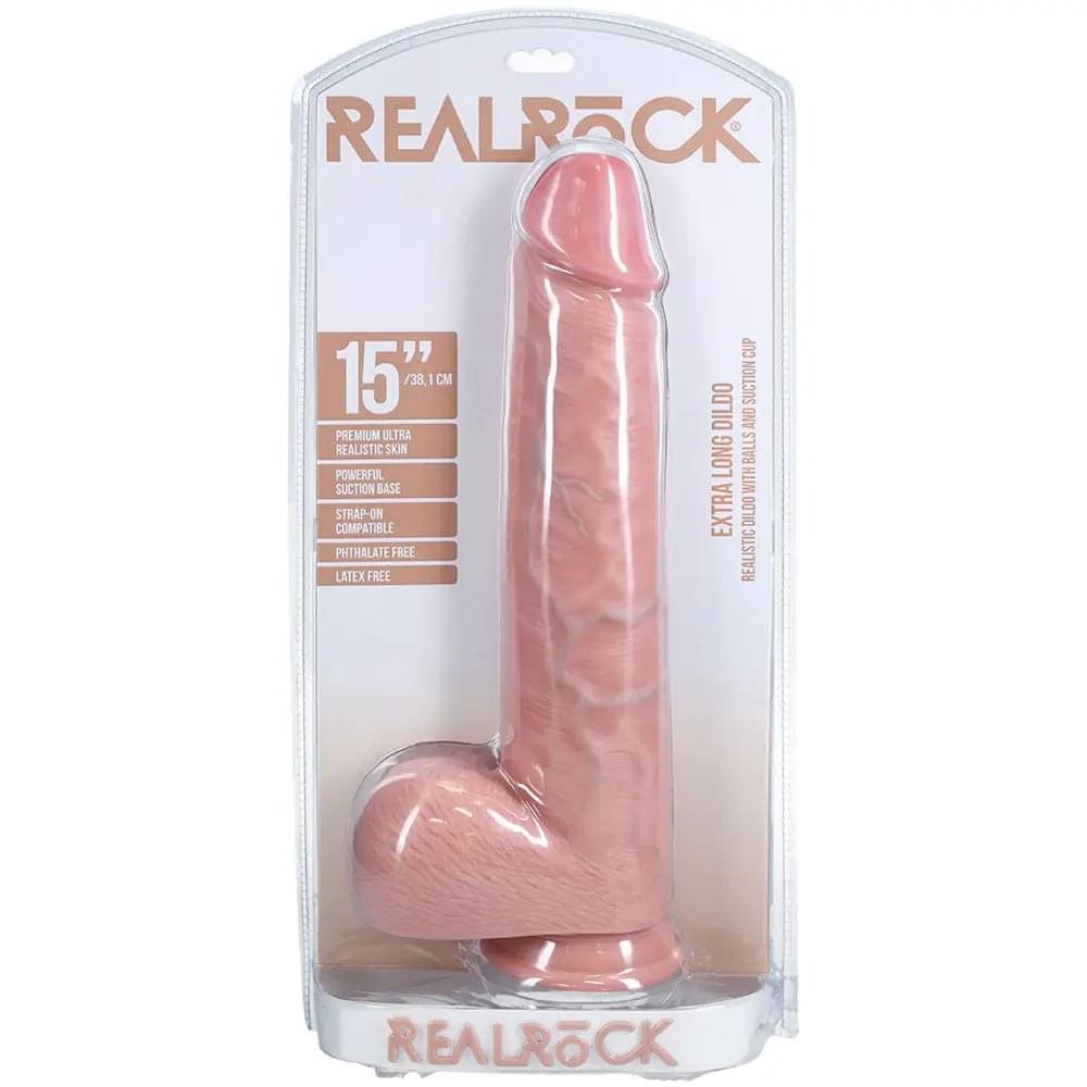 REALROCK 38cm Extra Long Dildo with Balls -  -  38 cm (15'') Extra Long Dong Shots Toys Discreet Intimate Essentials.