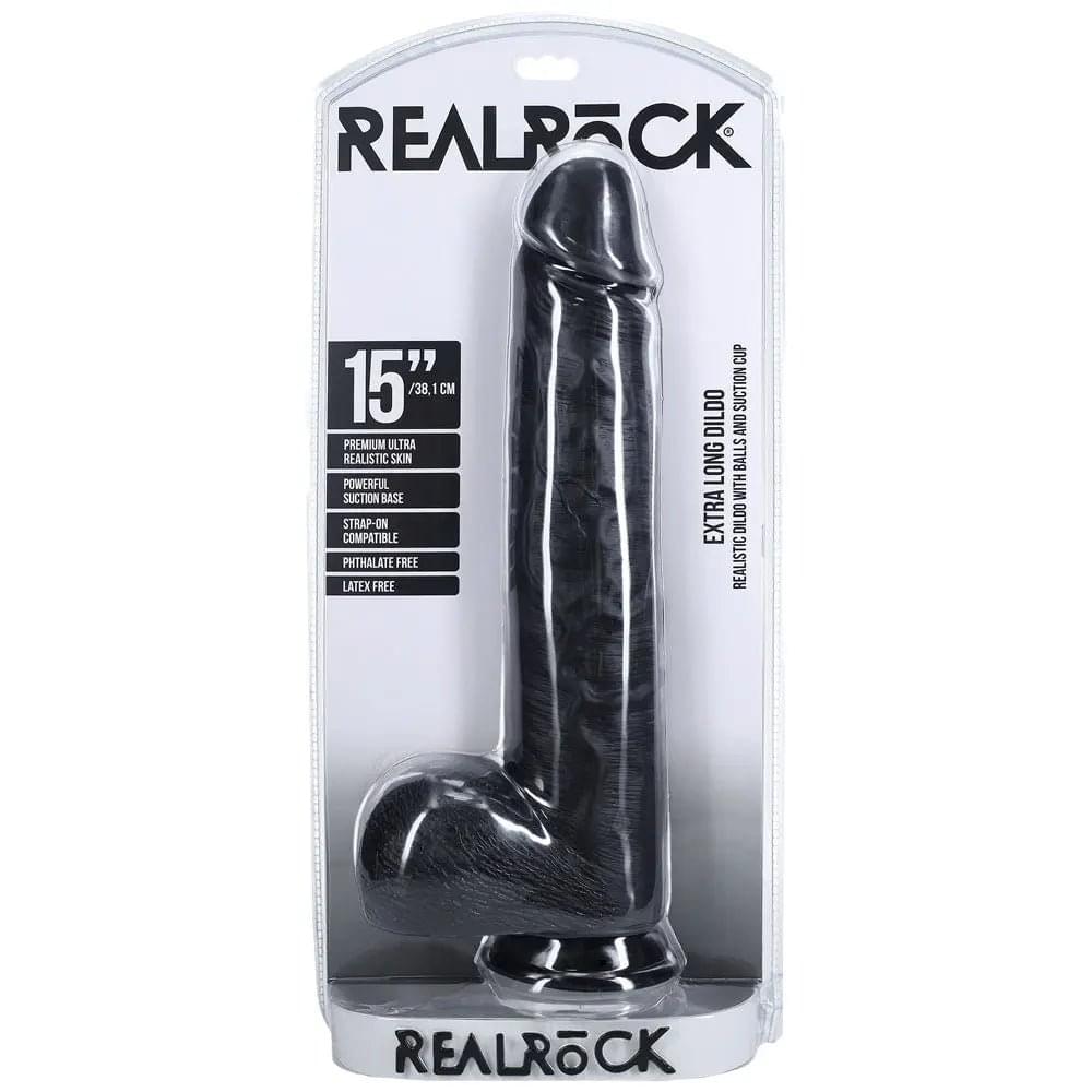 REALROCK 38cm Extra Long Dildo with Balls -  -  38 cm (15'') Extra Long Dong Shots Toys Discreet Intimate Essentials.