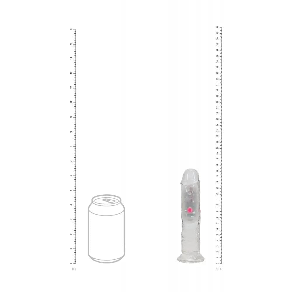 REALROCK 6'' No Balls Wireless Rechargeable LED Vibrating Dong - Clear with LED 16.5 cm USB Rechargeable Vibrating Dong with Remote Shots Toys Discreet Intimate Essentials.