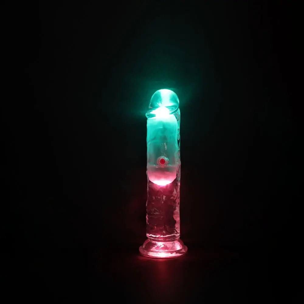 REALROCK 6'' No Balls Wireless Rechargeable LED Vibrating Dong - Clear with LED 16.5 cm USB Rechargeable Vibrating Dong with Remote Shots Toys Discreet Intimate Essentials.