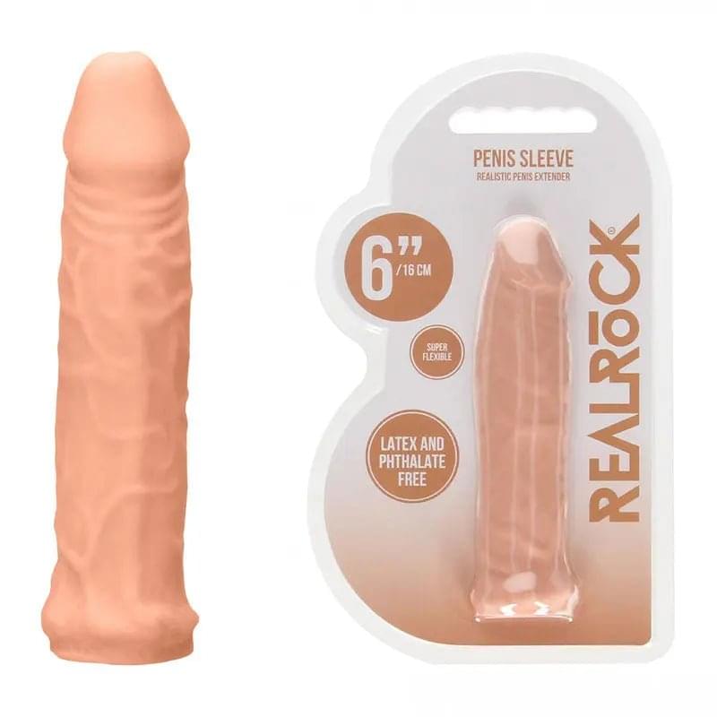 REALROCK 6'' Realistic Penis Sleeve -  15.2 cm Penis Extension Sleeve Shots Toys Discreet Intimate Essentials.