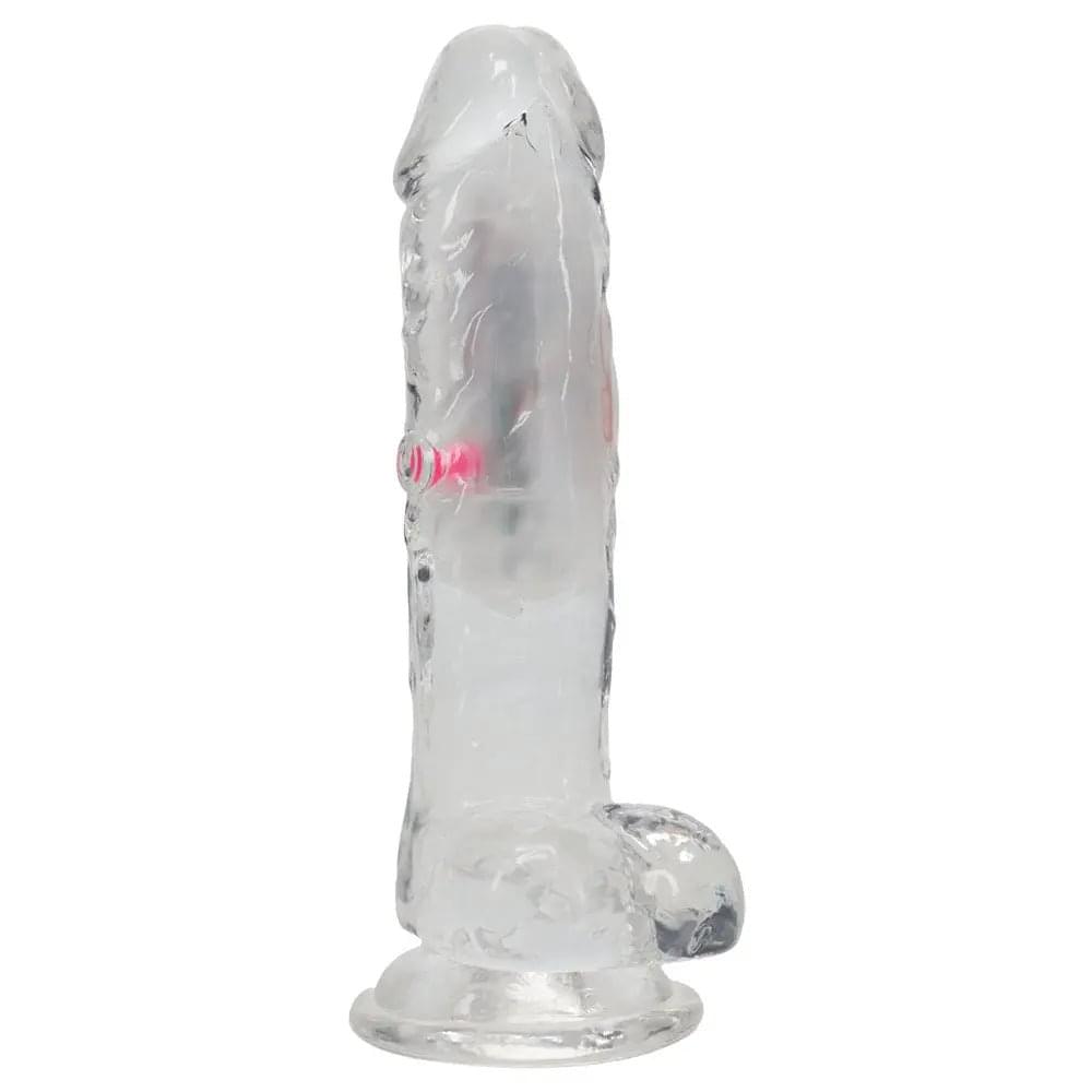 REALROCK 6'' with Balls Wireless Rechargeable LED Vibrating Dong - Clear with LED 16.2 cm USB Rechargeable Vibrating Dong with Remote Shots Toys Discreet Intimate Essentials.