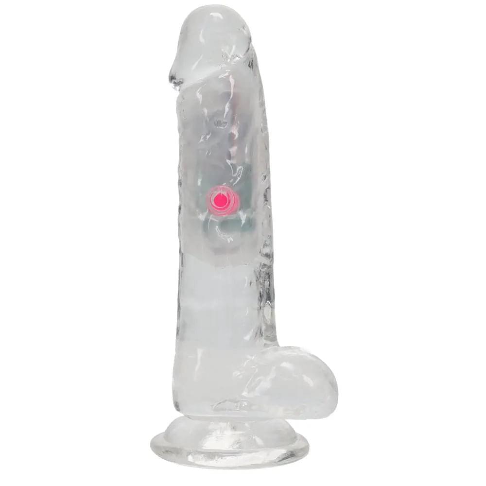 REALROCK 6'' with Balls Wireless Rechargeable LED Vibrating Dong - Clear with LED 16.2 cm USB Rechargeable Vibrating Dong with Remote Shots Toys Discreet Intimate Essentials.