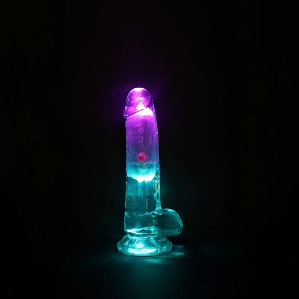 REALROCK 6'' with Balls Wireless Rechargeable LED Vibrating Dong - Clear with LED 16.2 cm USB Rechargeable Vibrating Dong with Remote Shots Toys Discreet Intimate Essentials.