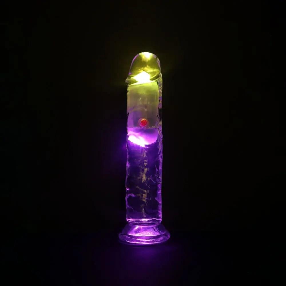 REALROCK 7'' No Balls Wireless Rechargeable LED Vibrating Dong - Clear with LED 20 cm USB Rechargeable Vibrating Dong with Remote Shots Toys Discreet Intimate Essentials.