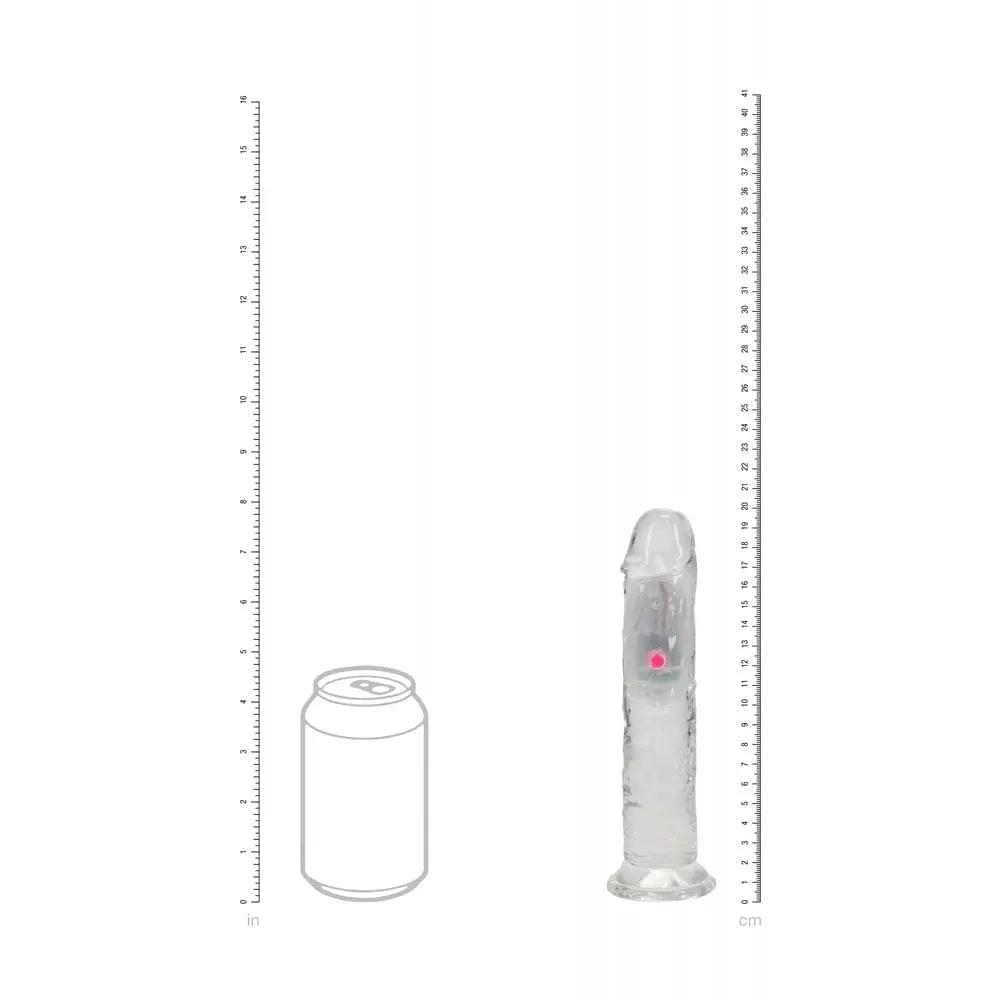 REALROCK 7'' No Balls Wireless Rechargeable LED Vibrating Dong - Clear with LED 20 cm USB Rechargeable Vibrating Dong with Remote Shots Toys Discreet Intimate Essentials.