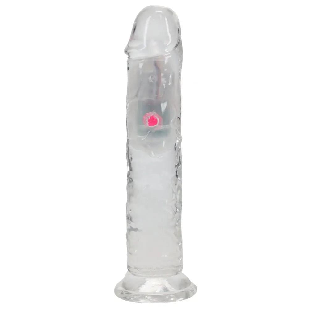 REALROCK 7'' No Balls Wireless Rechargeable LED Vibrating Dong - Clear with LED 20 cm USB Rechargeable Vibrating Dong with Remote Shots Toys Discreet Intimate Essentials.