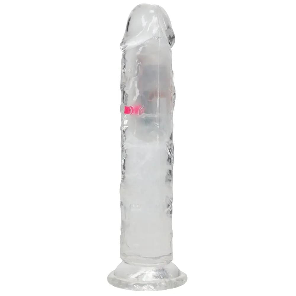 REALROCK 7'' No Balls Wireless Rechargeable LED Vibrating Dong - Clear with LED 20 cm USB Rechargeable Vibrating Dong with Remote Shots Toys Discreet Intimate Essentials.