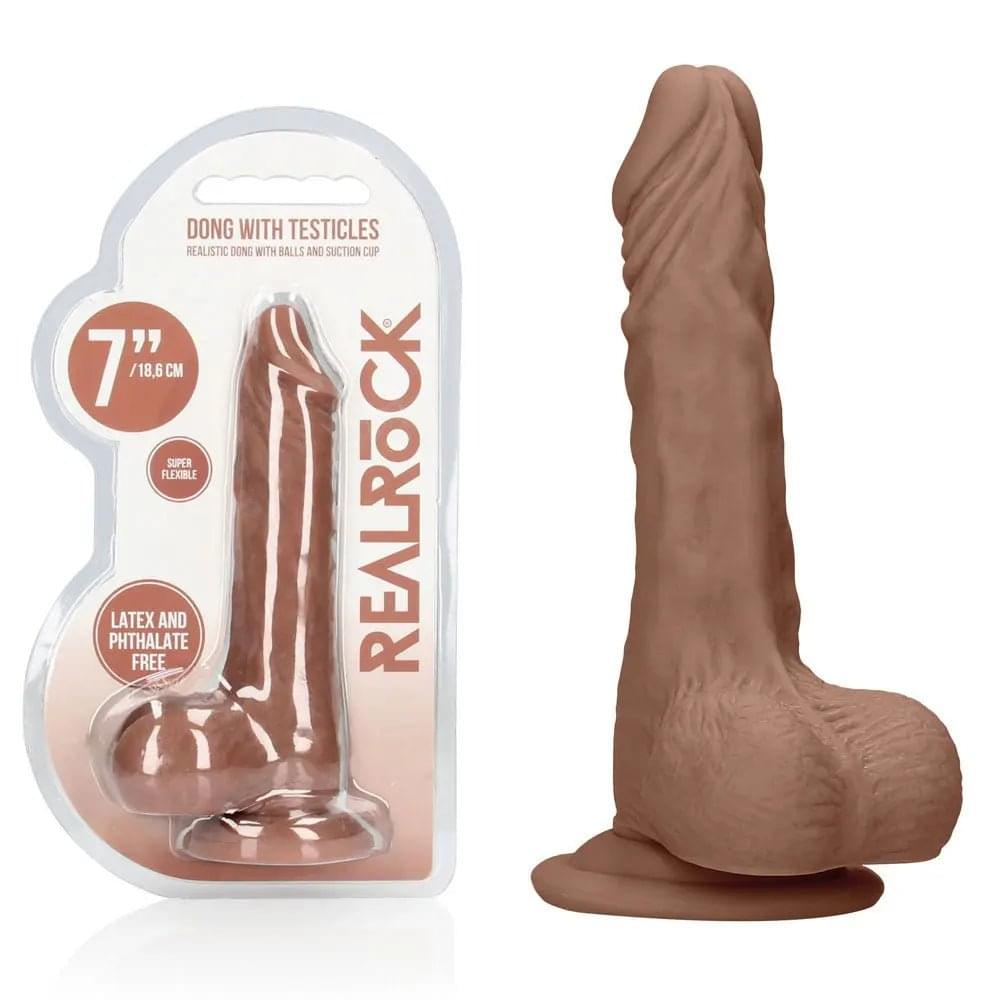 REALROCK 7'' Realistic Dildo With Balls - Tan - Tan 17.8 cm Dong Shots Toys Discreet Intimate Essentials.