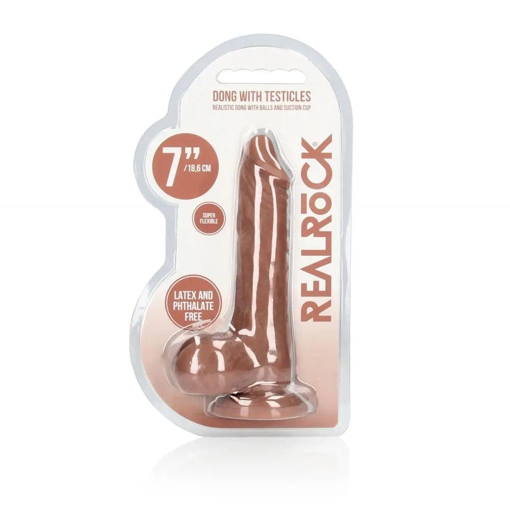 REALROCK 7'' Realistic Dildo With Balls - Tan - Tan 17.8 cm Dong Shots Toys Discreet Intimate Essentials.