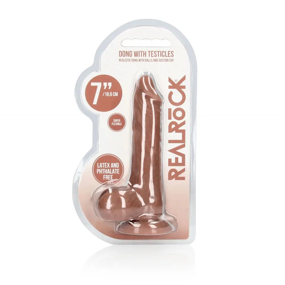 Shop affordable quality REALROCK 7'' Realistic Dildo With Balls - Tan - Tan 17.8 cm Dong - Discreet Intimate Essentials - DONGS - Shots Toys