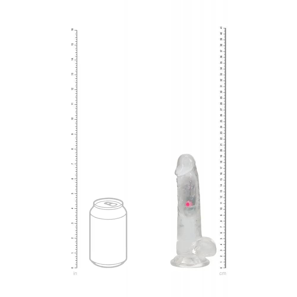 REALROCK 7'' with Balls Wireless Rechargeable LED Vibrating Dong - Clear with LED 19.5 cm USB Rechargeable Vibrating Dong with Remote Shots Toys Discreet Intimate Essentials.