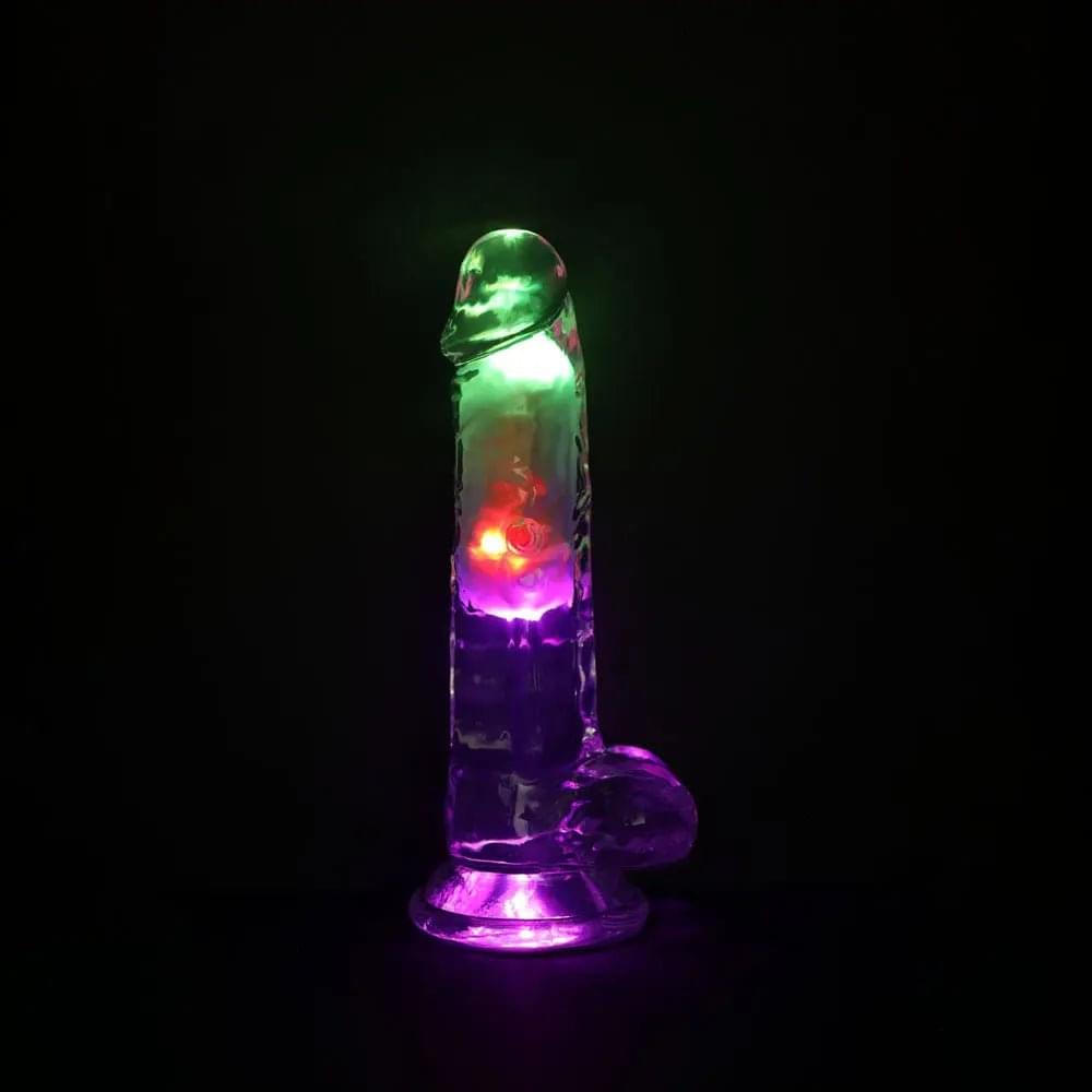 REALROCK 7'' with Balls Wireless Rechargeable LED Vibrating Dong - Clear with LED 19.5 cm USB Rechargeable Vibrating Dong with Remote Shots Toys Discreet Intimate Essentials.