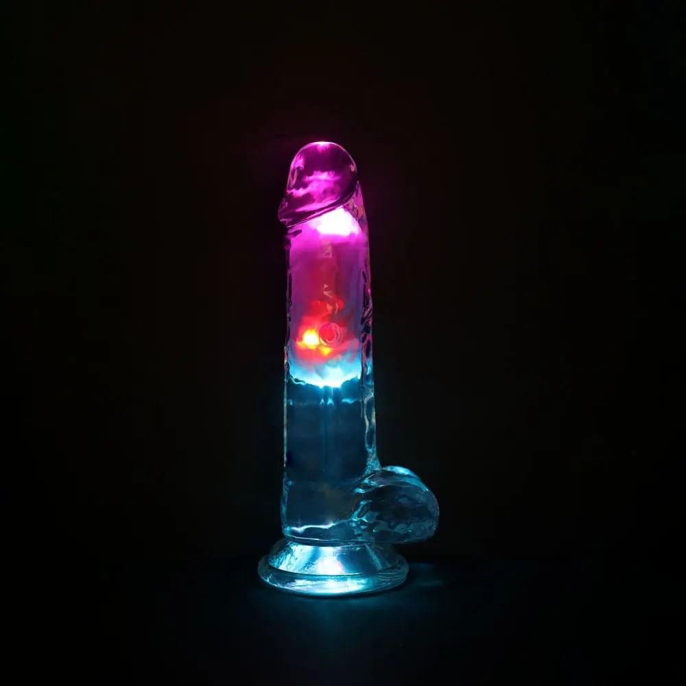REALROCK 7'' with Balls Wireless Rechargeable LED Vibrating Dong - Clear with LED 19.5 cm USB Rechargeable Vibrating Dong with Remote Shots Toys Discreet Intimate Essentials.