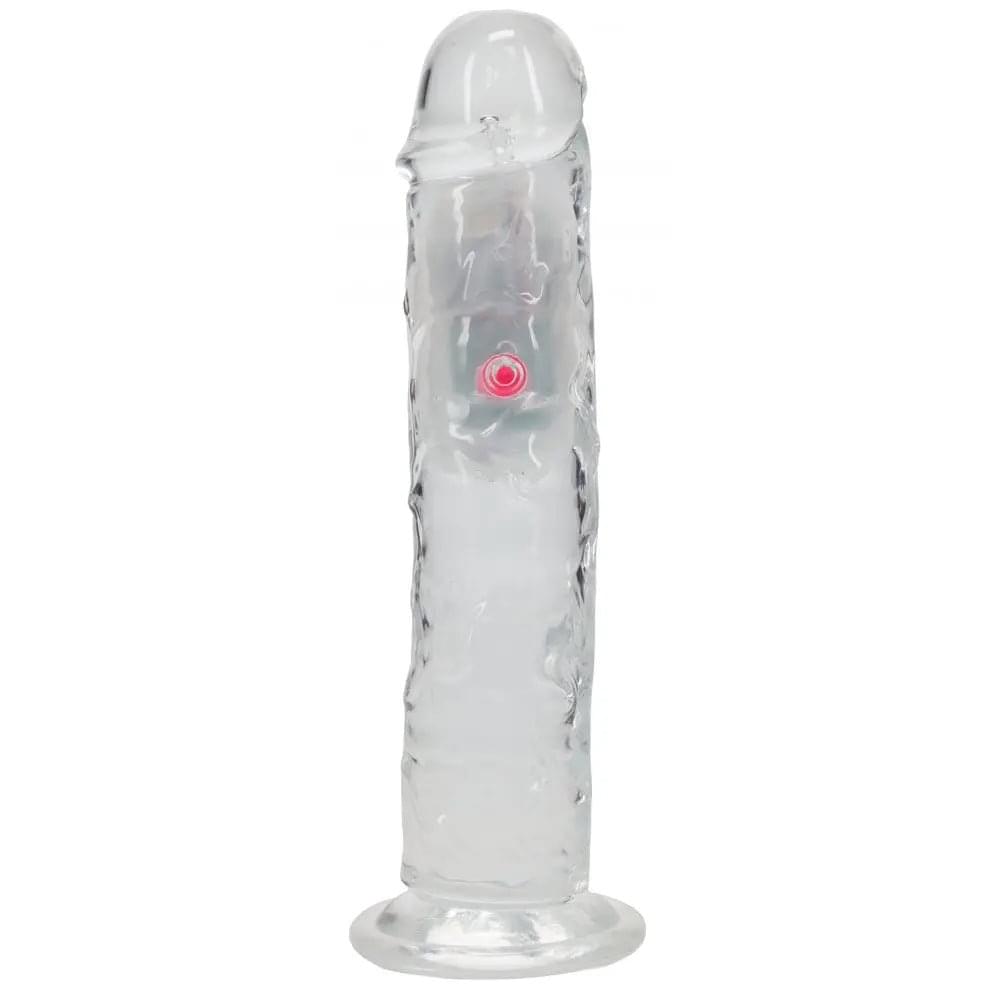 REALROCK 8'' No Balls Wireless Rechargeable LED Vibrating Dong - Clear with LED 22 cm USB Rechargeable Vibrating Dong with Remote Shots Toys Discreet Intimate Essentials.