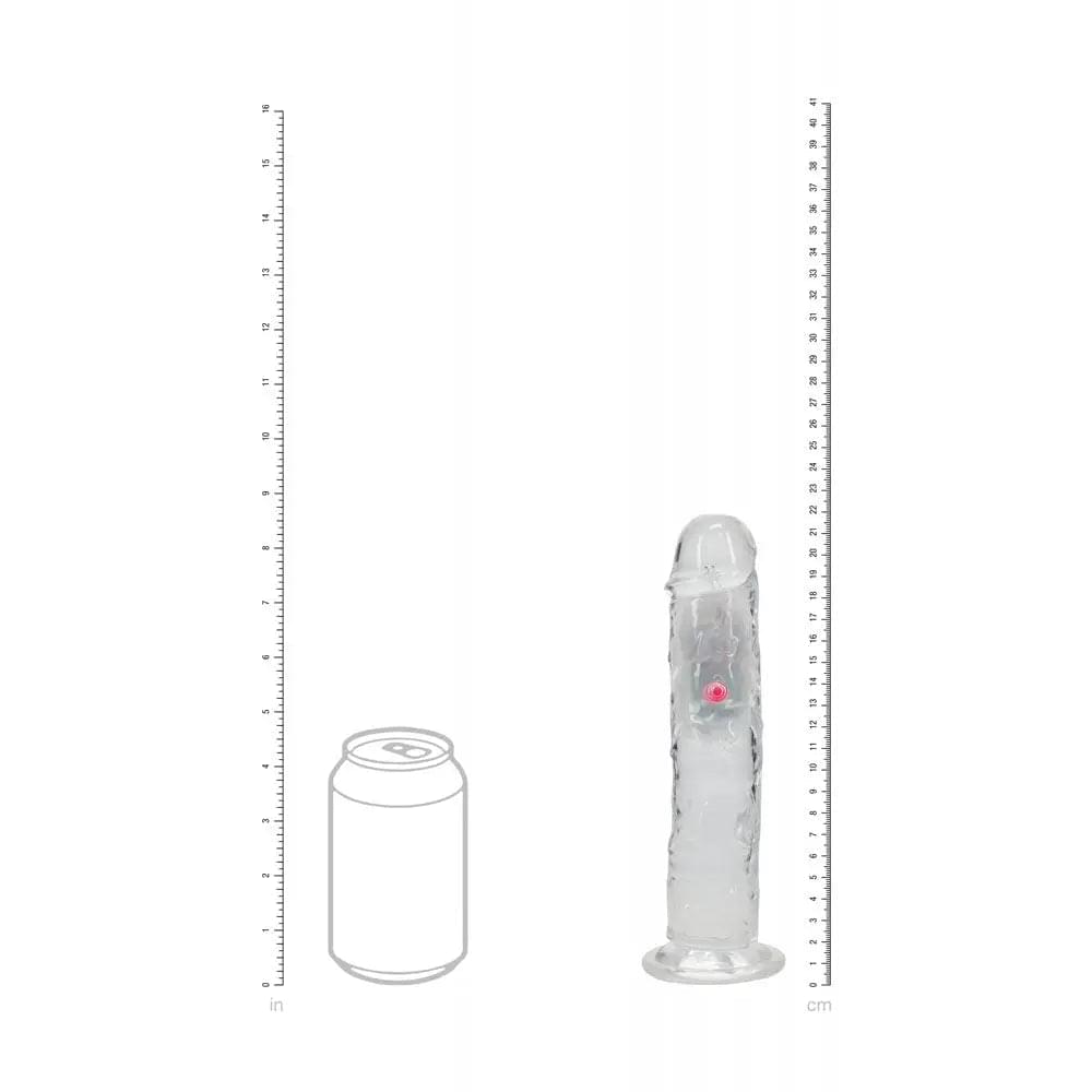 REALROCK 8'' No Balls Wireless Rechargeable LED Vibrating Dong - Clear with LED 22 cm USB Rechargeable Vibrating Dong with Remote Shots Toys Discreet Intimate Essentials.