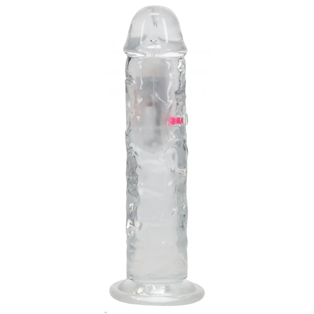 REALROCK 8'' No Balls Wireless Rechargeable LED Vibrating Dong - Clear with LED 22 cm USB Rechargeable Vibrating Dong with Remote Shots Toys Discreet Intimate Essentials.