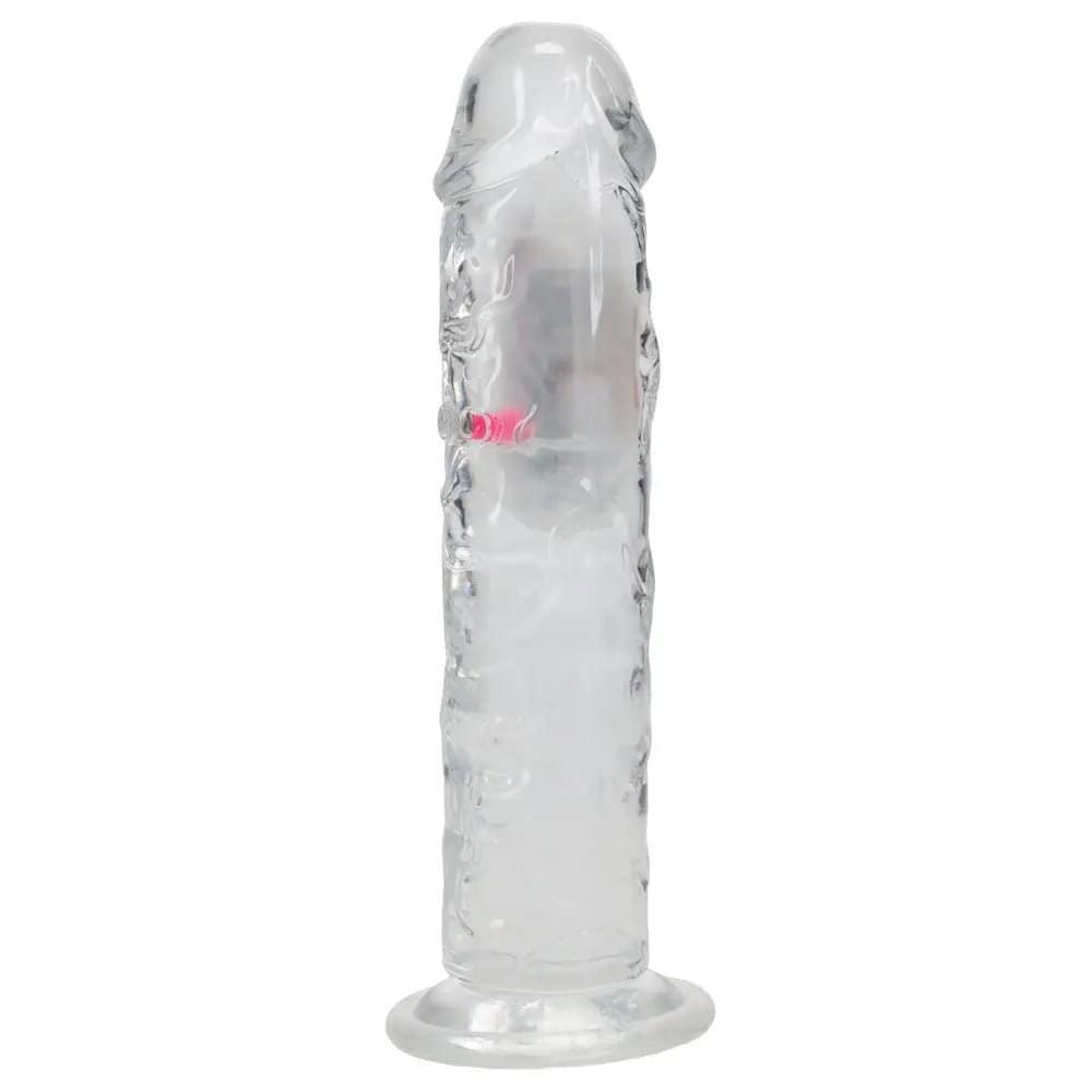 REALROCK 8'' No Balls Wireless Rechargeable LED Vibrating Dong - Clear with LED 22 cm USB Rechargeable Vibrating Dong with Remote Shots Toys Discreet Intimate Essentials.