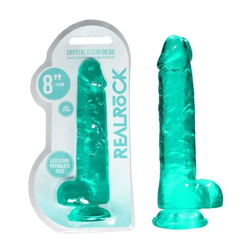 REALROCK 8'' Realistic Dildo With Balls - Turquoise 20.3 cm Dong Shots Toys Discreet Intimate Essentials.
