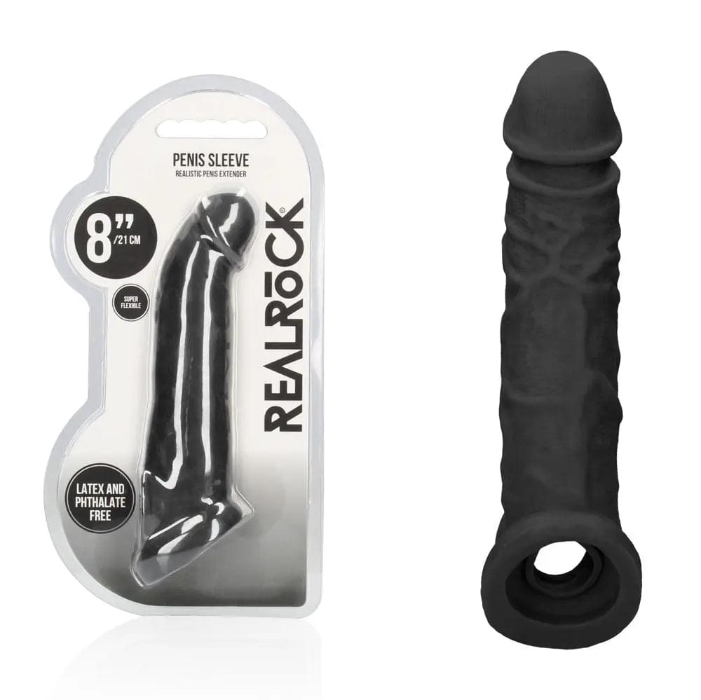 REALROCK 8'' Realistic Penis Extender with Rings -  -  20.3 cm Penis Extension Sleeve Shots Toys Discreet Intimate Essentials.