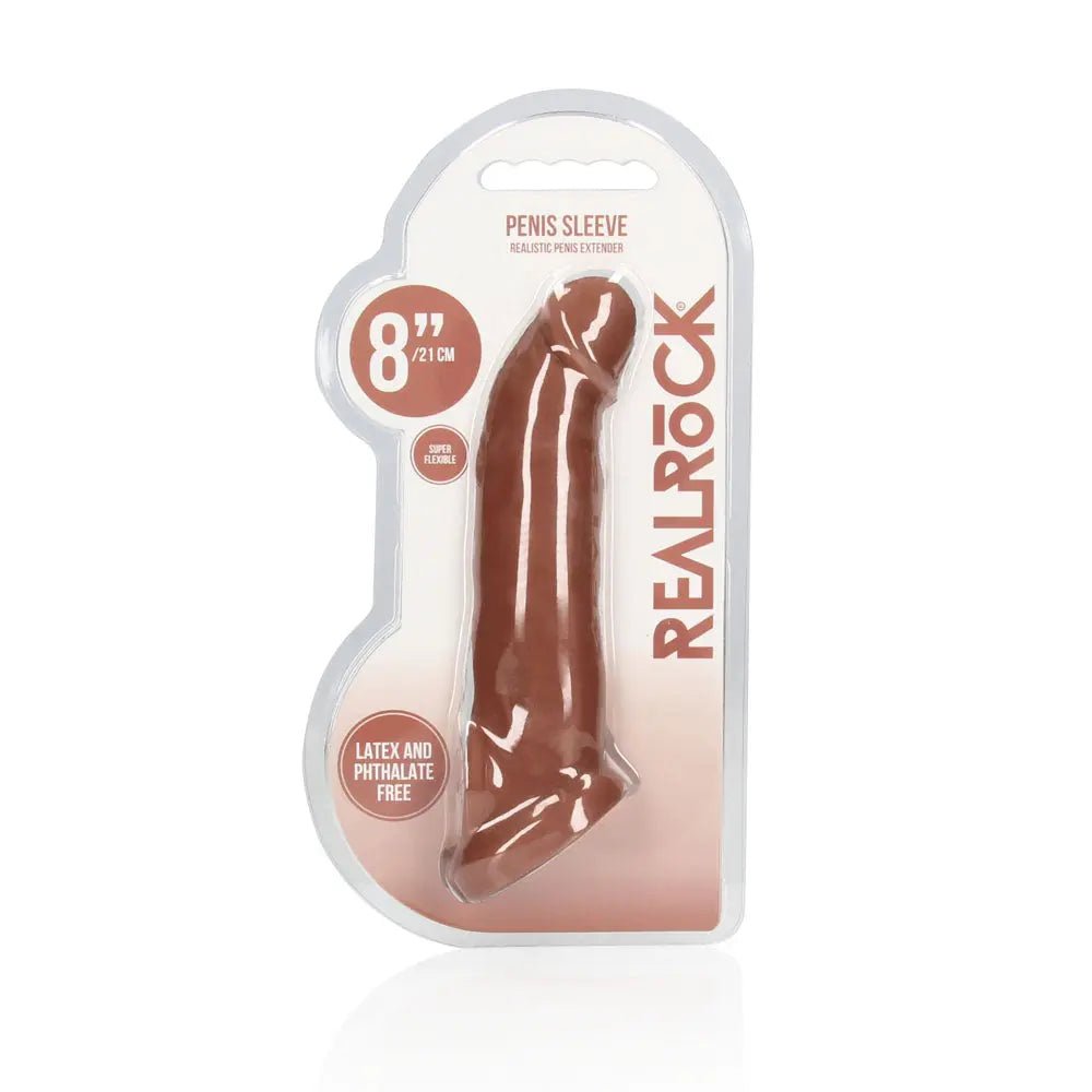 Shop affordable quality REALROCK 8'' Realistic Penis Extender with Rings - Tan - Tan 20.3 cm Penis Extension Sleeve - Discreet Intimate Essentials - SLEEVES - Shots Toys
