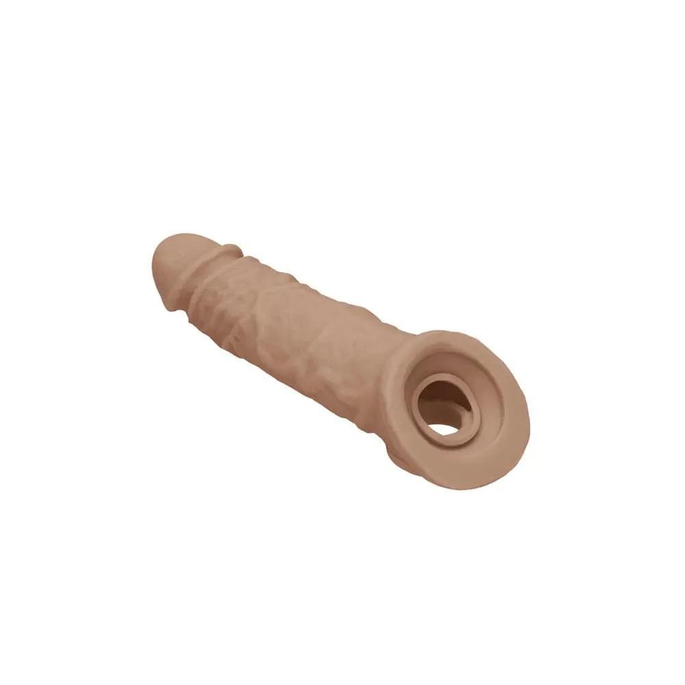 REALROCK 8'' Realistic Penis Extender with Rings - Tan - Tan 20.3 cm Penis Extension Sleeve Shots Toys Discreet Intimate Essentials.