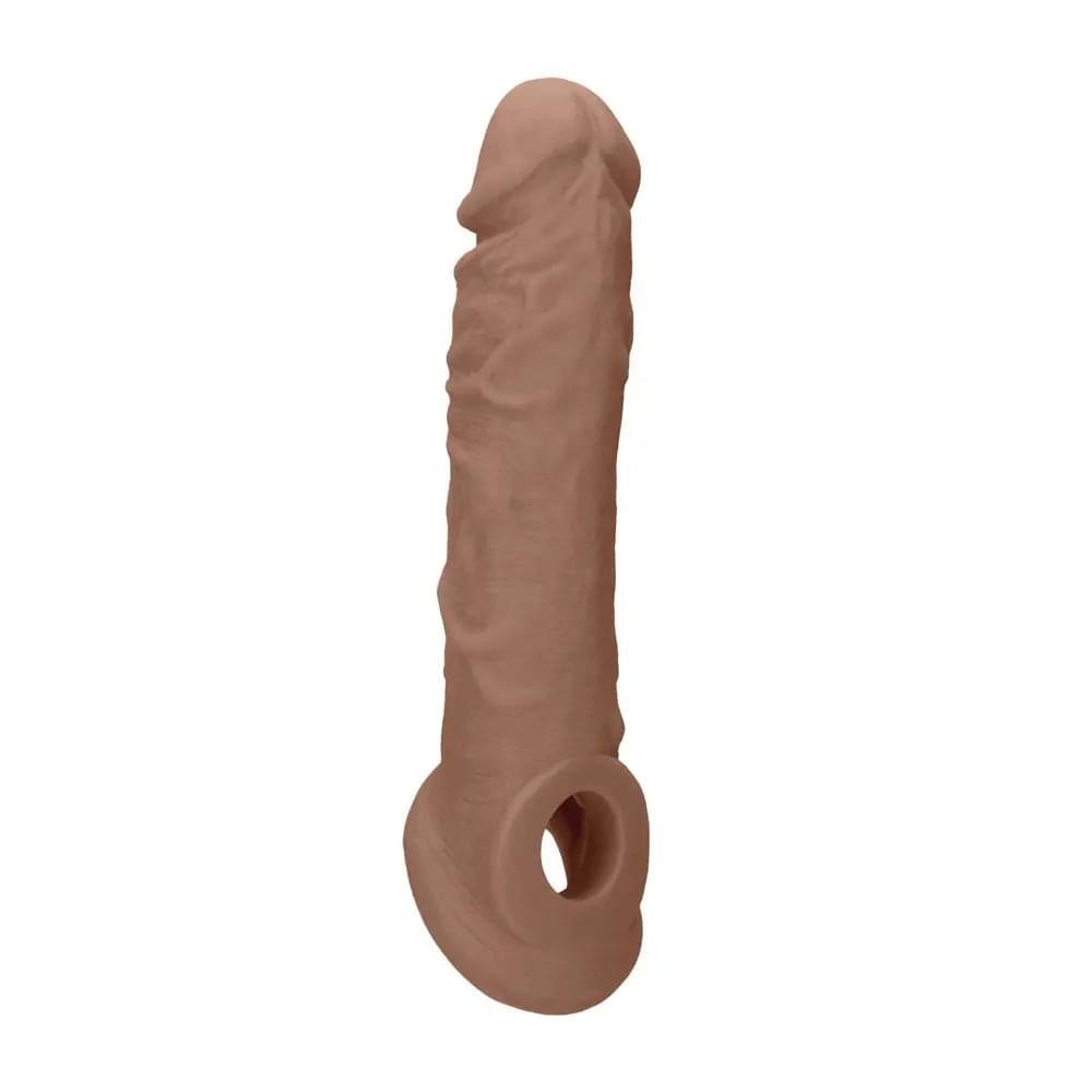 REALROCK 8'' Realistic Penis Extender with Rings - Tan - Tan 20.3 cm Penis Extension Sleeve Shots Toys Discreet Intimate Essentials.