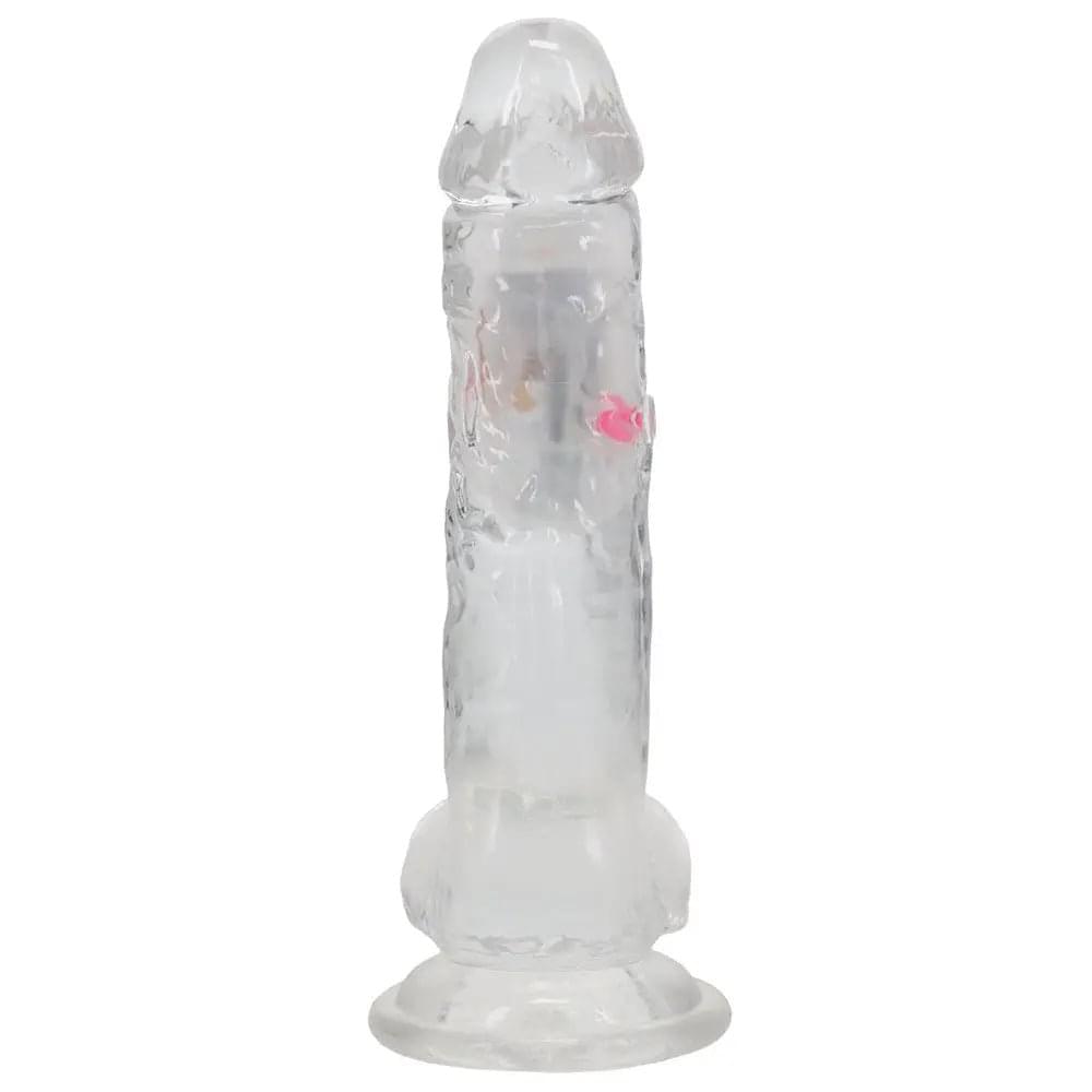 REALROCK 8'' with Balls Wireless Rechargeable LED Vibrating Dong - Clear with LED 22.5 cm USB Rechargeable Vibrating Dong with Remote Shots Toys Discreet Intimate Essentials.