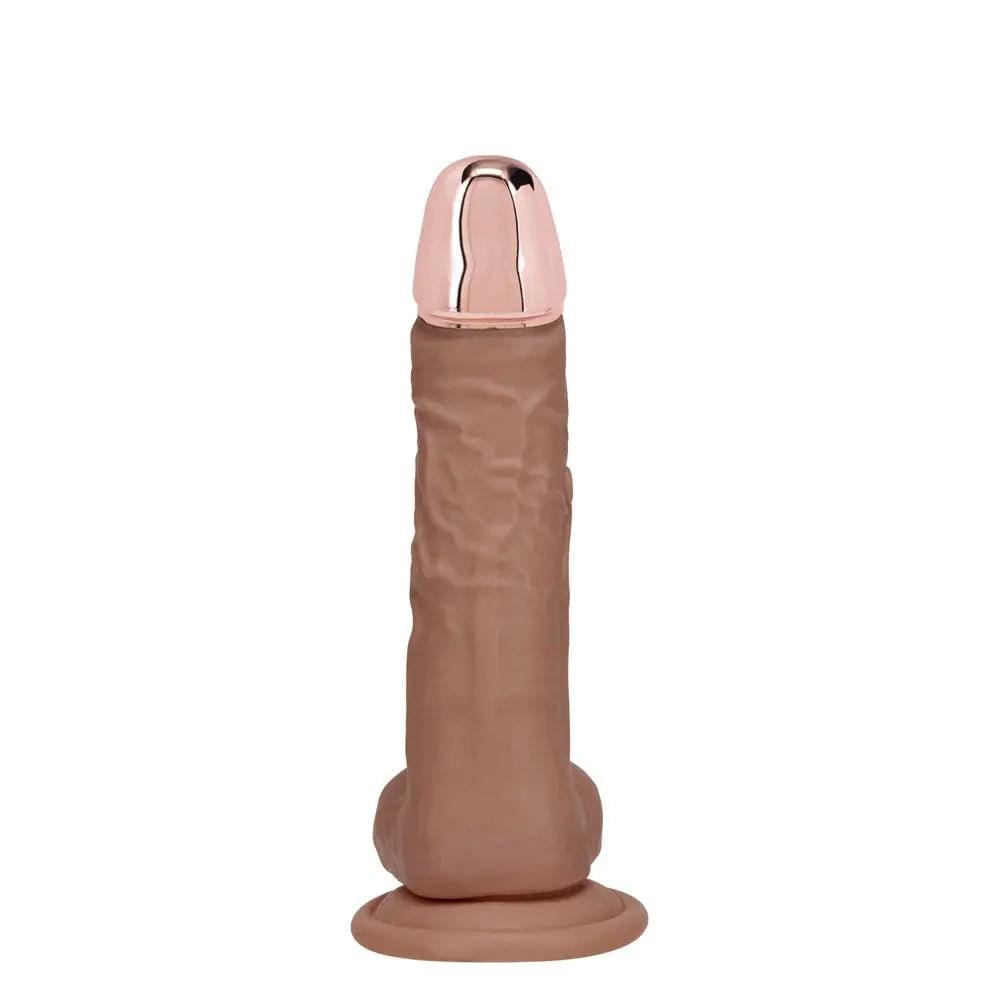 REALROCK Metal Head 6'' Rechargeable Dildo - Tan - Tan 16.2 cm USB Rechargeable Vibrating Dildo with Metal Head and Wireless Remote Shots Toys Discreet Intimate Essentials.