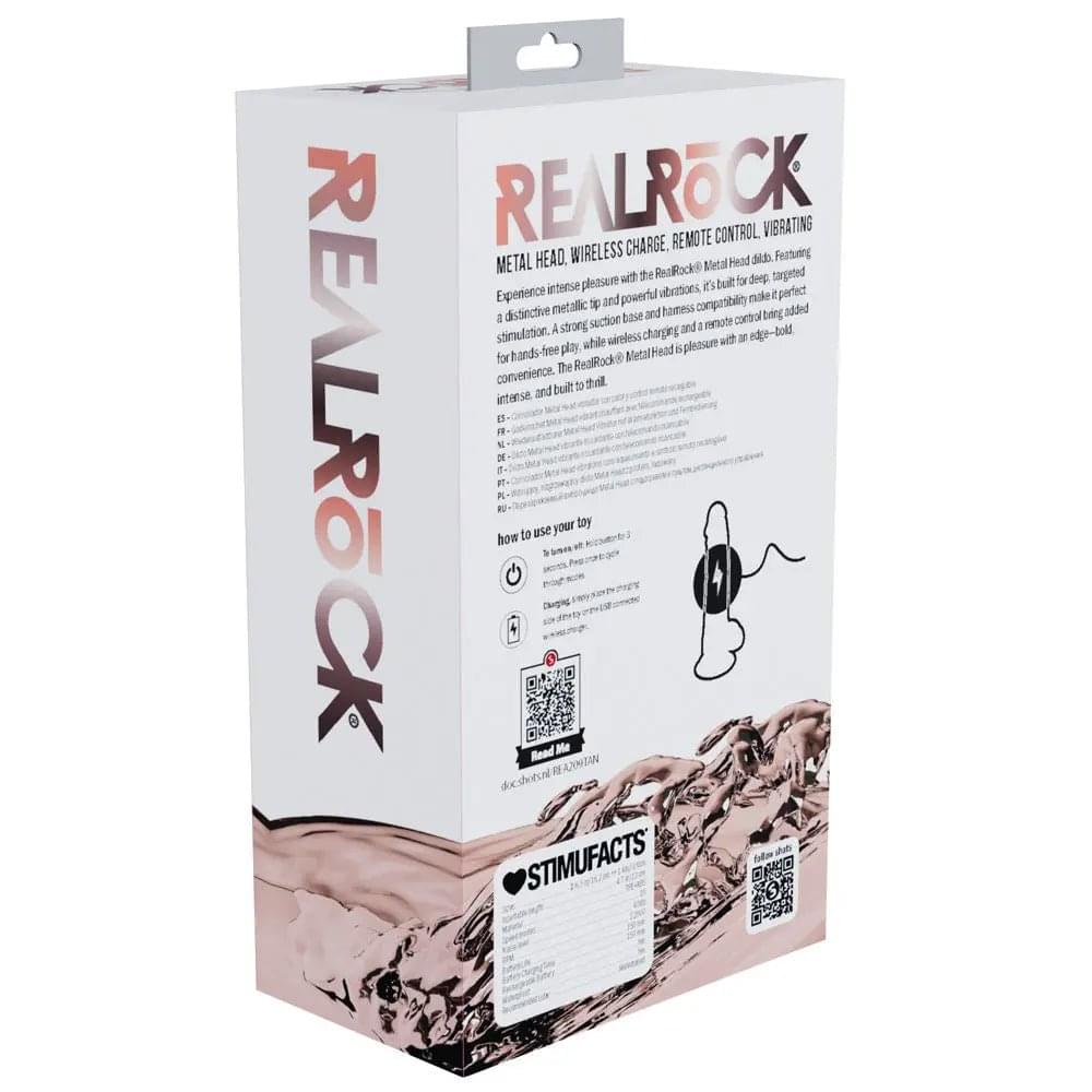 REALROCK Metal Head 6'' Rechargeable Dildo - Tan - Tan 16.2 cm USB Rechargeable Vibrating Dildo with Metal Head and Wireless Remote Shots Toys Discreet Intimate Essentials.