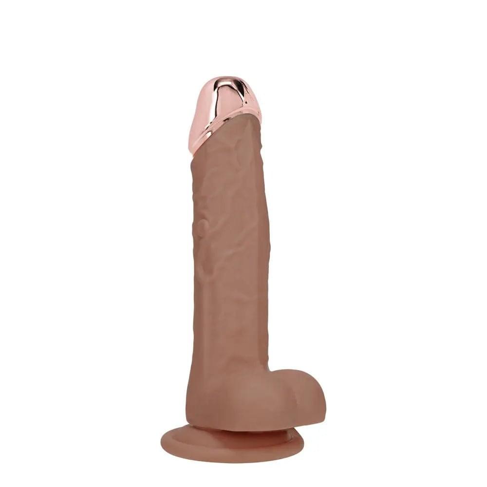 REALROCK Metal Head 6'' Rechargeable Dildo - Tan - Tan 16.2 cm USB Rechargeable Vibrating Dildo with Metal Head and Wireless Remote Shots Toys Discreet Intimate Essentials.