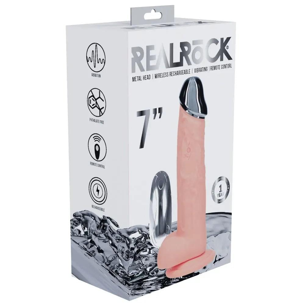 REALROCK Metal Head 7'' Rechargeable Dildo -  -  19 cm USB Rechargeable Vibrating Dildo with Metal Head and Wireless Remote Shots Toys Discreet Intimate Essentials.