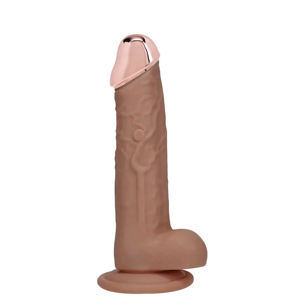 Shop affordable quality REALROCK Metal Head 7'' Rechargeable Dildo - Tan - Tan 19 cm USB Rechargeable Vibrating Dildo with Metal Head and Wireless Remote - Discreet Intimate Essentials - DONGS - Shots Toys