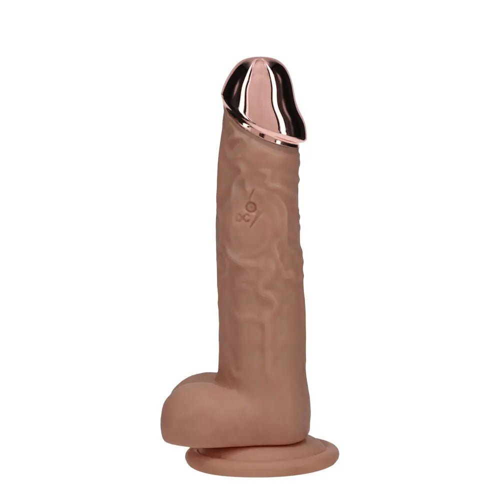 Shop affordable quality REALROCK Metal Head 7'' Rechargeable Dildo - Tan - Tan 19 cm USB Rechargeable Vibrating Dildo with Metal Head and Wireless Remote - Discreet Intimate Essentials - DONGS - Shots Toys