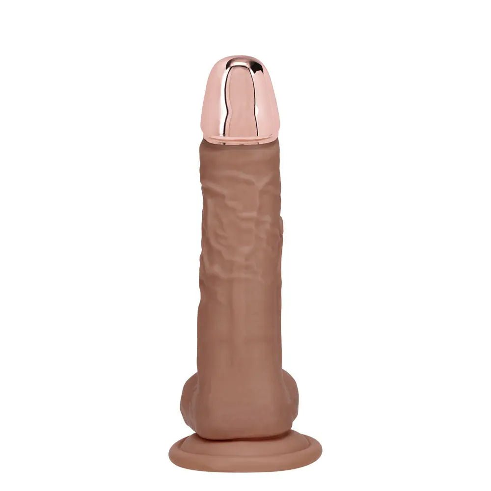 Shop affordable quality REALROCK Metal Head 7'' Rechargeable Dildo - Tan - Tan 19 cm USB Rechargeable Vibrating Dildo with Metal Head and Wireless Remote - Discreet Intimate Essentials - DONGS - Shots Toys