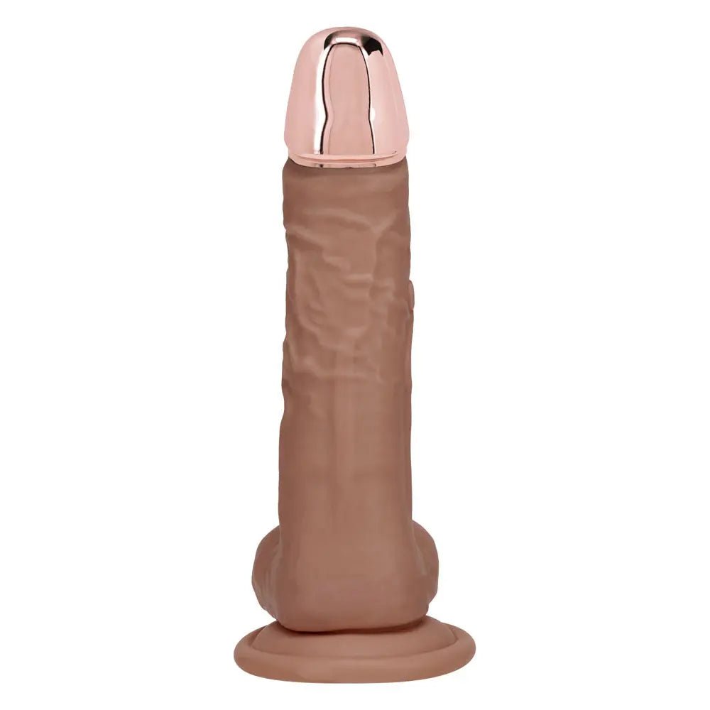Shop affordable quality REALROCK Metal Head 8'' Rechargeable Dildo - Tan - Tan 22 cm USB Rechargeable Vibrating Dildo with Metal Head and Wireless Remote - Discreet Intimate Essentials - DONGS - Shots Toys