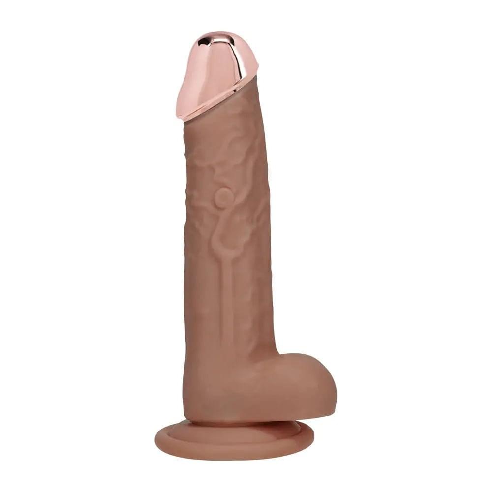 REALROCK Metal Head 8'' Rechargeable Dildo - Tan - Tan 22 cm USB Rechargeable Vibrating Dildo with Metal Head and Wireless Remote Shots Toys Discreet Intimate Essentials.