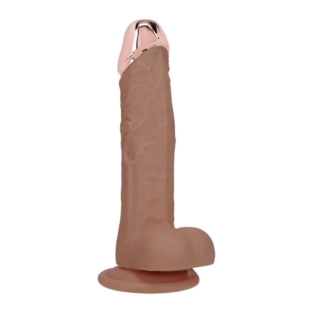 REALROCK Metal Head 8'' Rechargeable Dildo - Tan - Tan 22 cm USB Rechargeable Vibrating Dildo with Metal Head and Wireless Remote Shots Toys Discreet Intimate Essentials.