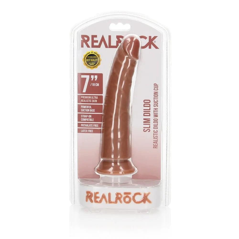 REALROCK Realistic Slim Dildo with Suction Cup - 18cm - Tan 18 cm (7'') Dong Shots Toys Discreet Intimate Essentials.