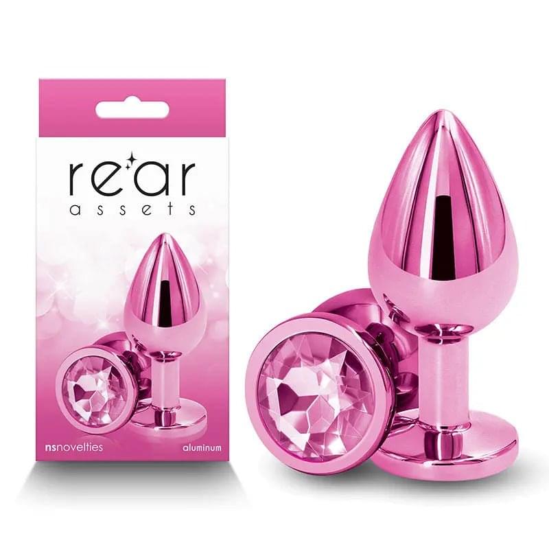 Rear Assets - Medium -  -  8.2 cm Medium Metal Butt Plug with  Round Gem Base NS Novelties Discreet Intimate Essentials.