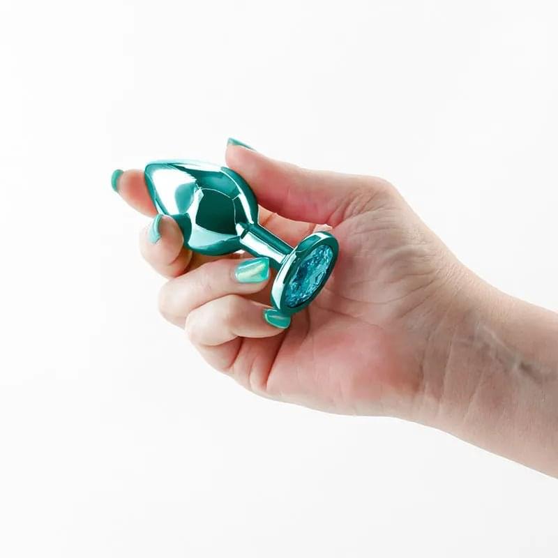 Rear Assets - Medium - Teal - Teal 8.2 cm Medium Metal Butt Plug with Teal Round Gem Base NS Novelties Discreet Intimate Essentials.
