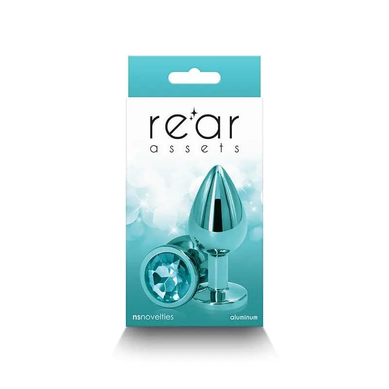 Rear Assets - Medium - Teal - Teal 8.2 cm Medium Metal Butt Plug with Teal Round Gem Base NS Novelties Discreet Intimate Essentials.