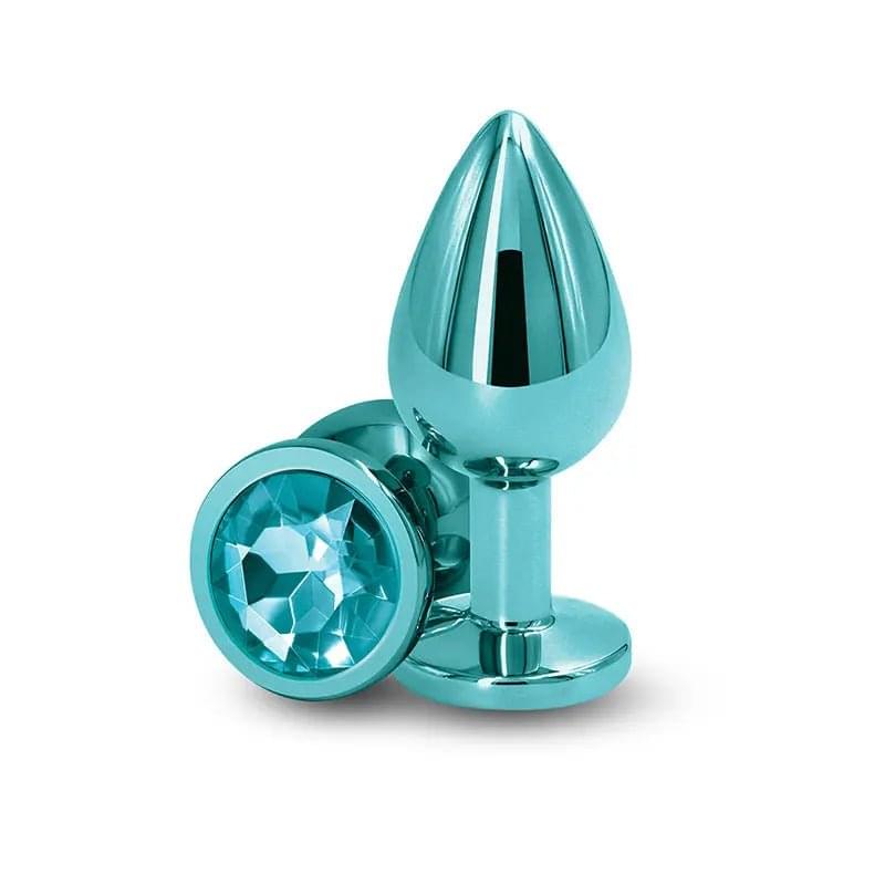 Rear Assets - Medium - Teal - Teal 8.2 cm Medium Metal Butt Plug with Teal Round Gem Base NS Novelties Discreet Intimate Essentials.