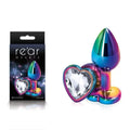 Rear Assets Multi  Heart - Multi  Small Metal Butt Plug with Clear Heart Gem Base NS Novelties Discreet Intimate Essentials.