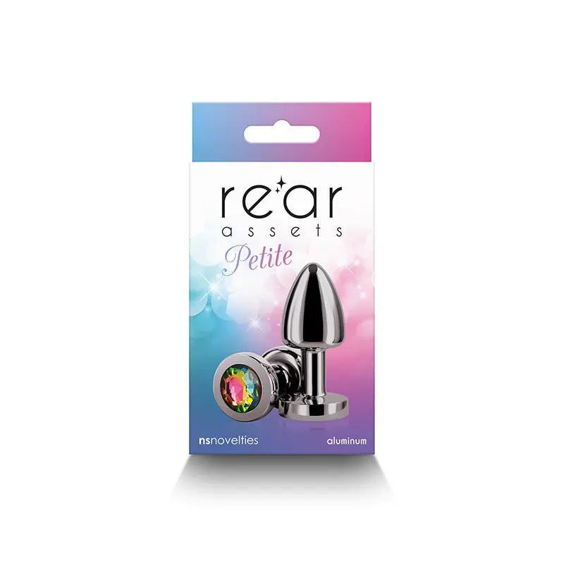 Shop affordable quality Rear Assets Petite - Gunmetal with Rainbow Gem - Gunmetal 6 cm Metal Butt Plug with Rainbow Round Gem Base - Discreet Intimate Essentials - ANAL TOYS - NS Novelties